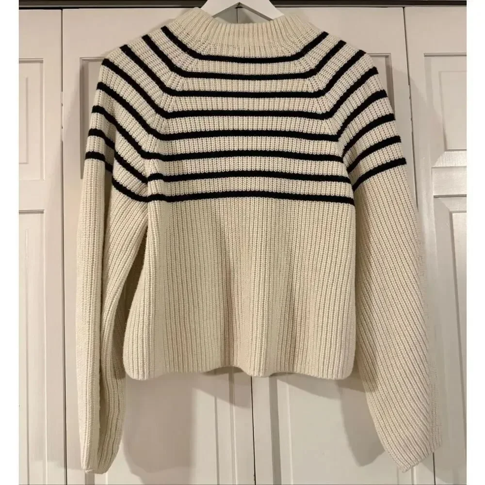 H&M preppy mariner striped bottom sweater chunky knit M